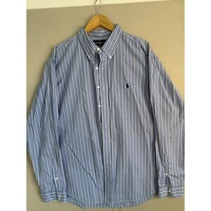 Ralph Lauren Classic Fit Shirt Mens XXL 2XL Blue Stripe Button Down Cotton Pony